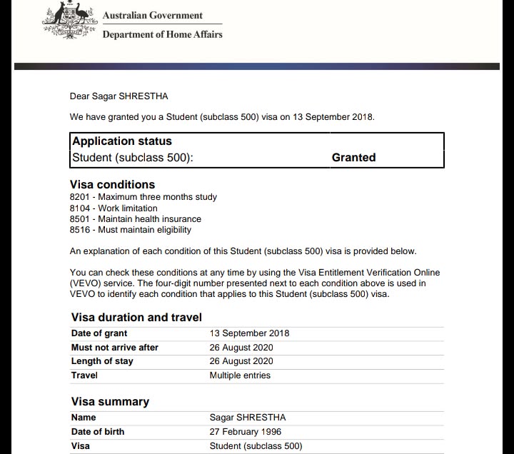 Visa subclass-500