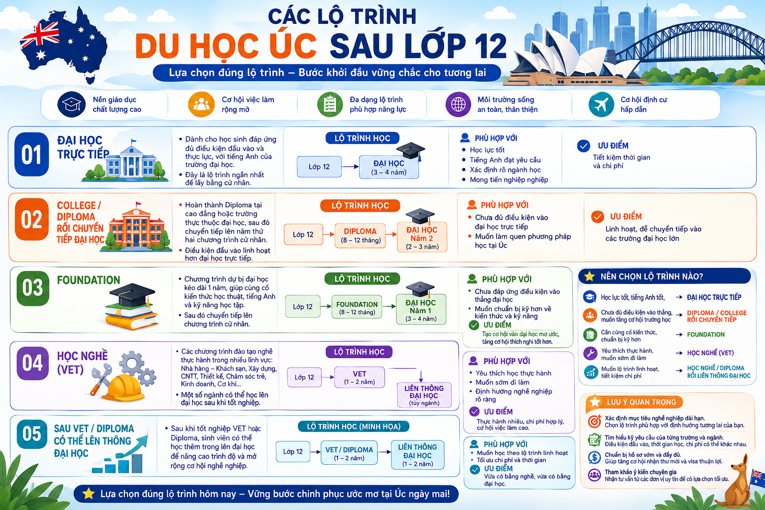 Infographic các lộ trình du học Úc sau lớp 12
