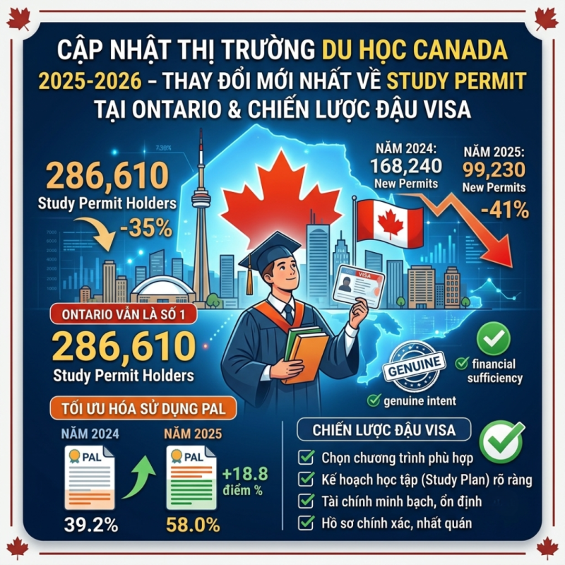 Báo cáo thị trường du học Canada 2025 – 2026 - Thay đổi mới nhất về study permit tại Ontario & chiến lược đậu visa